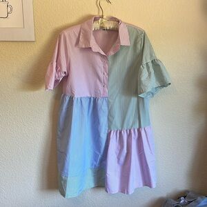 Multicolored Babydoll Dress with Collar